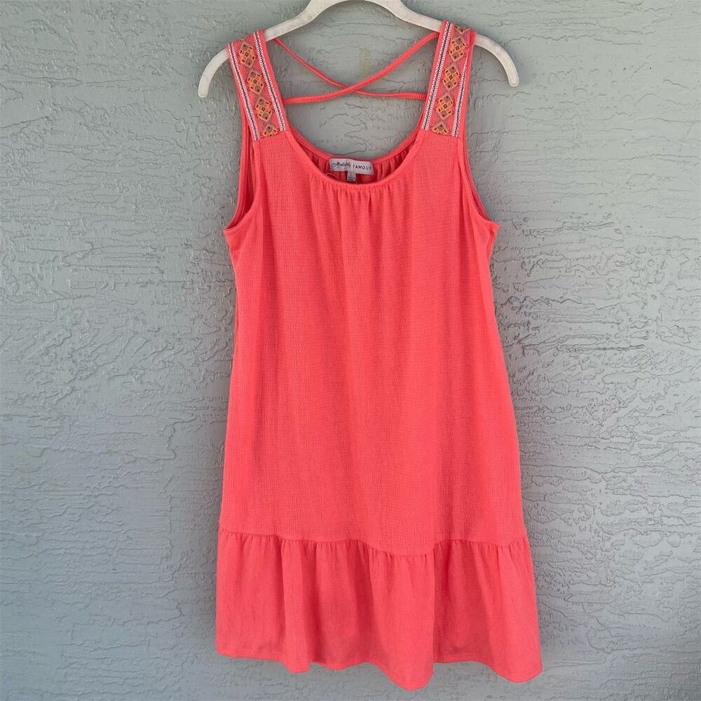 Absolutely Famous Women's L Coral Embroidered Tunic Dress Short Casual